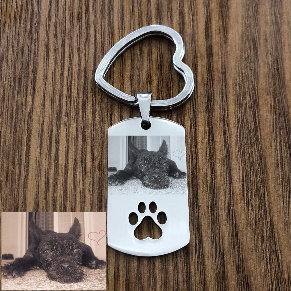 Custom DIY Dog Tag Photo Keychain Stainless Steel