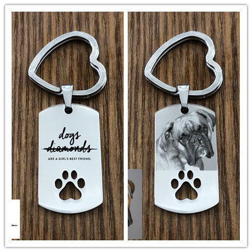 Custom DIY Dog Tag Photo Keychain Stainless Steel