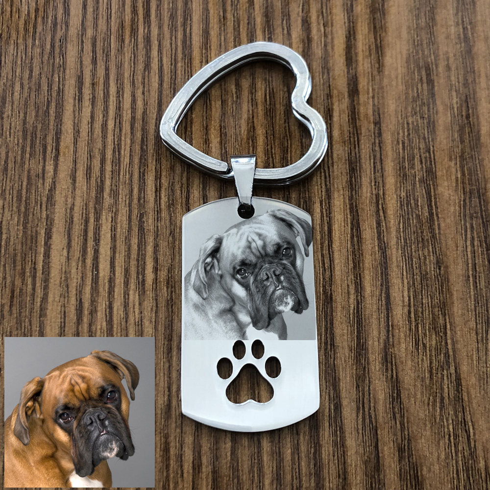 Custom DIY Dog Tag Photo Keychain Stainless Steel