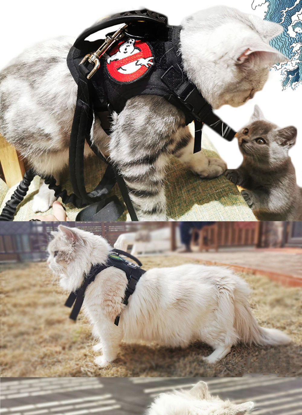 Tactical Cat Harness Small Dog Collar Adjustable 600D Nylon