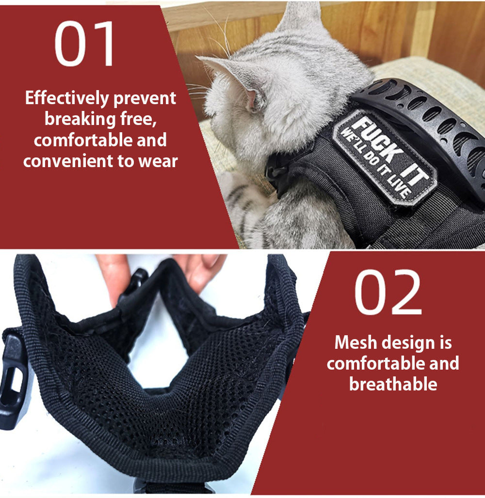 Tactical Cat Harness Small Dog Collar Adjustable 600D Nylon