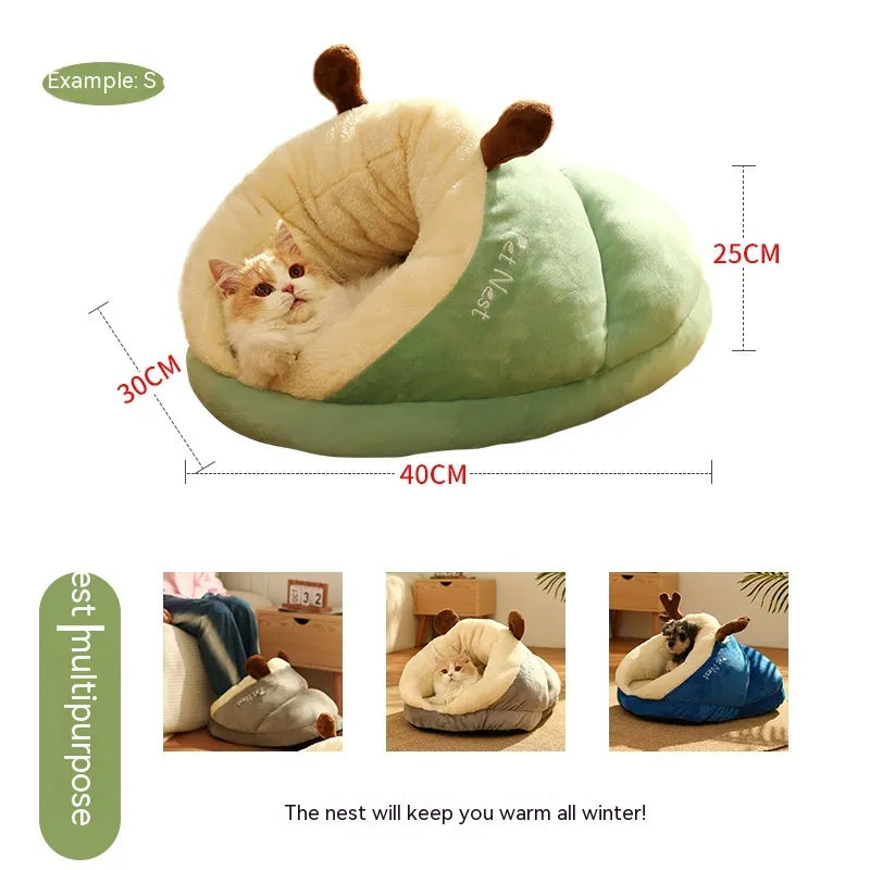 Cozy Pet Bed for Winter – Soft Cat and Dog Nest in Small Slipper Design